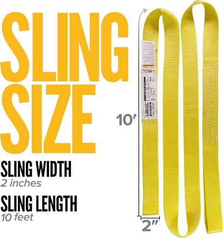 US Cargo Control Nylon Lifting Sling with Wear Pads 2" x 10', 2-Ply Eye to Eye Slings (Made in USA) - 4,960 LBS Choker, 6,200 LBS Vertical, 12,400 LBS Basket Capacity - Lift Straps for Lifting in Saudi Arabia