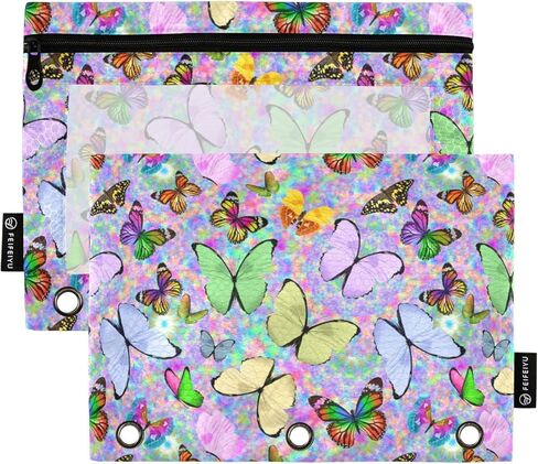 Binder Pouches,Pink Ribbon Bows Pencil Pouch for 3 Ring Binder 2 Pack Clear Pencil Bag with Zipper for Office School Supplies in Kuwait