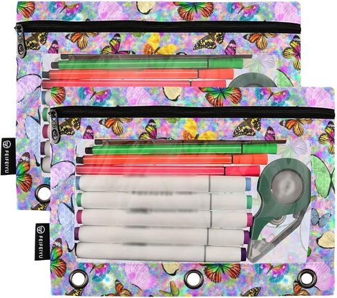 Binder Pouches,Pink Ribbon Bows Pencil Pouch for 3 Ring Binder 2 Pack Clear Pencil Bag with Zipper for Office School Supplies in Kuwait