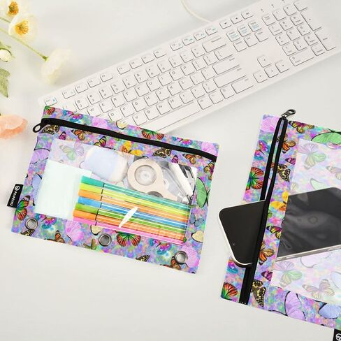 Binder Pouches,Pink Ribbon Bows Pencil Pouch for 3 Ring Binder 2 Pack Clear Pencil Bag with Zipper for Office School Supplies in Kuwait