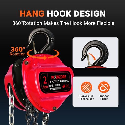 1 Ton Hand Chain Hoist 2200 Lbs Capacity 10ft Lift, Lightweight 19.4lbs Manual Come Along Winch with G80 Steel Chain & Dual Hooks for Engine Lift, Warehouses, Automotive, Machinery in Kuwait