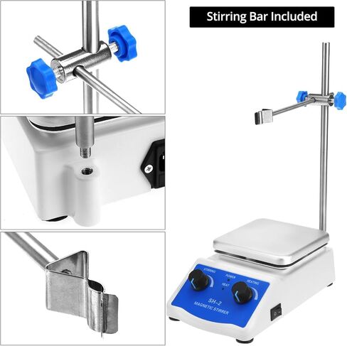 Qwork Magnetic Litrer Hot Plate Mixer مع سعة 1000 مل ، حجم 5 × 5 بوصة ، 520 درجة فهرنهايت كحد أقصى - 100-2000 دورة في الدقيقة in Saudi Arabia