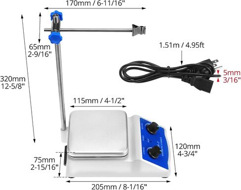 Qwork Magnetic Litrer Hot Plate Mixer مع سعة 1000 مل ، حجم 5 × 5 بوصة ، 520 درجة فهرنهايت كحد أقصى - 100-2000 دورة في الدقيقة in Saudi Arabia