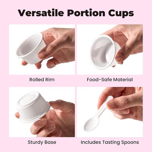 Fit Meal Prep 500 Pack 2 oz White Disposable Plastic Cups and 3 Inch Tasting Spoons - Portion Food Samplers for Restaurants Catering Party Appetizers Souffle Dressings Ice Cream Desserts in Kuwait