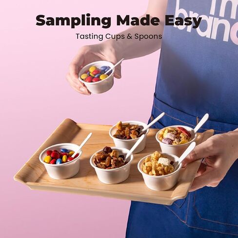 Fit Meal Prep 500 Pack 2 oz White Disposable Plastic Cups and 3 Inch Tasting Spoons - Portion Food Samplers for Restaurants Catering Party Appetizers Souffle Dressings Ice Cream Desserts in Kuwait