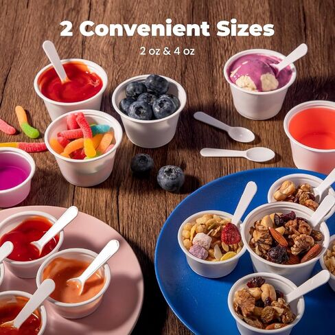 Fit Meal Prep 500 Pack 2 oz White Disposable Plastic Cups and 3 Inch Tasting Spoons - Portion Food Samplers for Restaurants Catering Party Appetizers Souffle Dressings Ice Cream Desserts in Kuwait