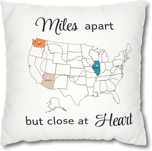 Custom States Long Distance Pillow Gift for Best Friends Sisters Parents College Send-Off Gift Going Away Grandparent Moving Personalized Present in Kuwait