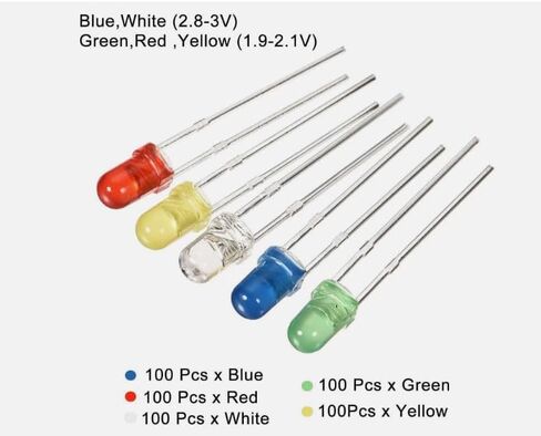 Mustpoint 500pcs 3mm LED Light 5 Color Diy Diy Diodes Diodes مربع مصباح للضوء （أخضر صفراء باللونين الأبيض الأزرق） in Saudi Arabia