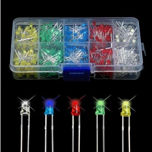 Mustpoint 500pcs 3mm LED Light 5 Color Diy Diy Diodes Diodes مربع مصباح للضوء （أخضر صفراء باللونين الأبيض الأزرق） in Saudi Arabia