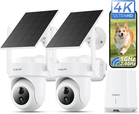 4K Solar Security Cameras Wireless Outdoor ، 2 Cam-Kit ، 5G WiFi Cameras for Home Security ، 64GB Storage Homebase/No اشتراك/AI تتبع/رؤية ليلية ملونة/360 درجة عرض/IP66 ، إعداد سهل in Saudi Arabia