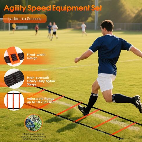 خفة الحركة معدات التدريب على سرعة السلم Set-20ft خفة الحركة ، 12 مخروط كرة قدم ، 4 عقبات ، حبل القفز ، المقاومة الجري ، معدات التدريب على كرة القدم مع حقيبة حمل للأطفال البالغين الشباب in Saudi Arabia