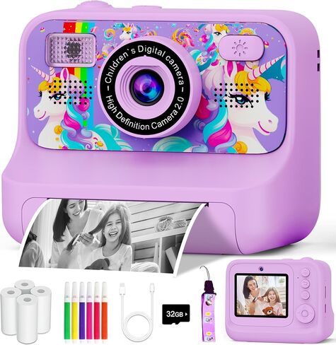 KALINCO Kids Camera, Upgrade Kids Camera Instant Print, Front Rear Dual Selfie Digital Camera with 1080P Videos, Portable Travel Toy with Games and Music for Boys, Girls and Teens in Kuwait