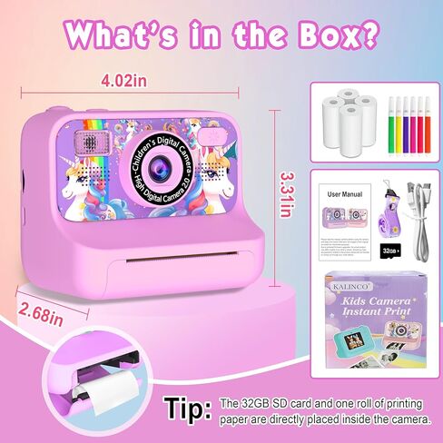 KALINCO Kids Camera, Upgrade Kids Camera Instant Print, Front Rear Dual Selfie Digital Camera with 1080P Videos, Portable Travel Toy with Games and Music for Boys, Girls and Teens in Kuwait