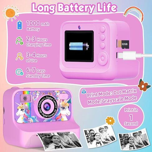 KALINCO Kids Camera, Upgrade Kids Camera Instant Print, Front Rear Dual Selfie Digital Camera with 1080P Videos, Portable Travel Toy with Games and Music for Boys, Girls and Teens in Kuwait