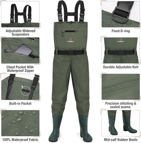 Hisea Bootfoot Chest Wader للرجال نساء 2 طبقات نايلون/PVC مقاوم للماء من الخواض الصيد الصيد مع شماعات الحذاء in Saudi Arabia