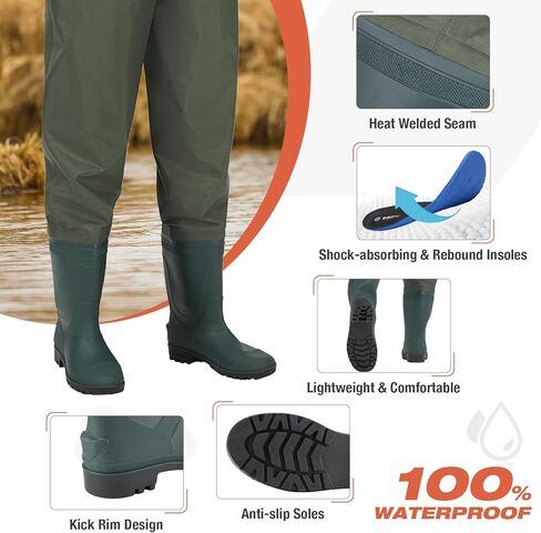 Hisea Bootfoot Chest Wader للرجال نساء 2 طبقات نايلون/PVC مقاوم للماء من الخواض الصيد الصيد مع شماعات الحذاء in Saudi Arabia