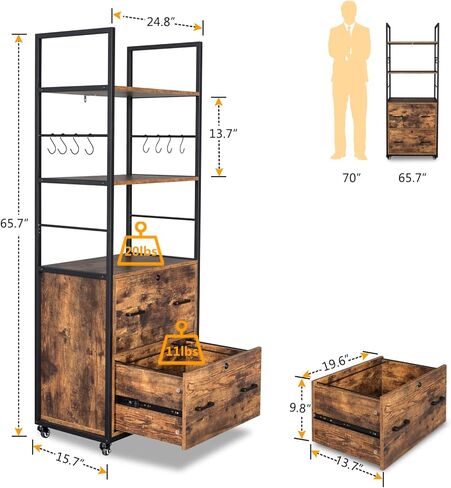 Vingli 65.7 "H 2 File File Cabinet مع Lock ، FreeStanding/Rolling File Cabinets لمكتب المنزل ، خزانة الملفات السوداء الخشبية مع أرفف متوافقة مع كل من الحرف ومجلدات الحجم القانوني in Kuwait
