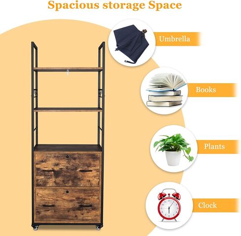 Vingli 65.7 "H 2 File File Cabinet مع Lock ، FreeStanding/Rolling File Cabinets لمكتب المنزل ، خزانة الملفات السوداء الخشبية مع أرفف متوافقة مع كل من الحرف ومجلدات الحجم القانوني in Kuwait