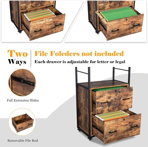 Vingli 65.7 "H 2 File File Cabinet مع Lock ، FreeStanding/Rolling File Cabinets لمكتب المنزل ، خزانة الملفات السوداء الخشبية مع أرفف متوافقة مع كل من الحرف ومجلدات الحجم القانوني in Kuwait