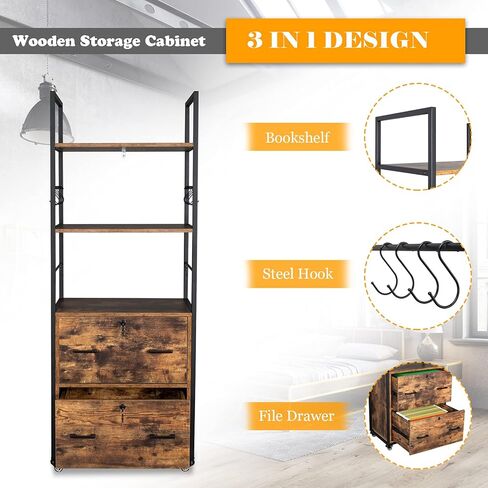 Vingli 65.7 "H 2 File File Cabinet مع Lock ، FreeStanding/Rolling File Cabinets لمكتب المنزل ، خزانة الملفات السوداء الخشبية مع أرفف متوافقة مع كل من الحرف ومجلدات الحجم القانوني in Kuwait