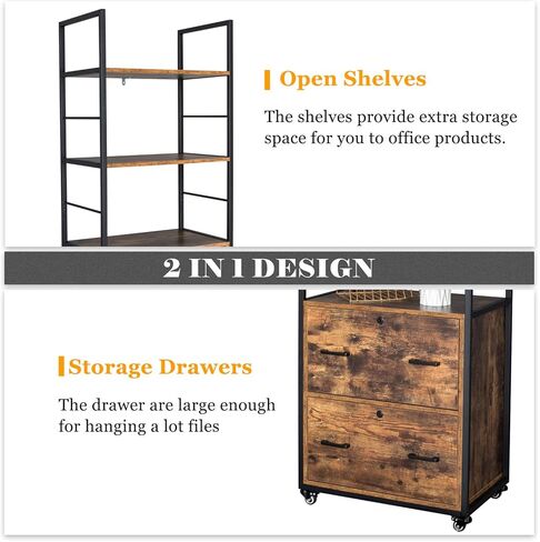 Vingli 65.7 "H 2 File File Cabinet مع Lock ، FreeStanding/Rolling File Cabinets لمكتب المنزل ، خزانة الملفات السوداء الخشبية مع أرفف متوافقة مع كل من الحرف ومجلدات الحجم القانوني in Kuwait