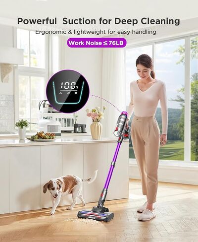 Cordless Stick Vacuum Cleaner - 550W Powerful Cordless Vacuum with HEPA Filter, Up to 50min Runtime & Tangle-Free Lightweight & Detachable Battery for Pet Hair Carpet Hardwood Floor Cleaning in Saudi Arabia