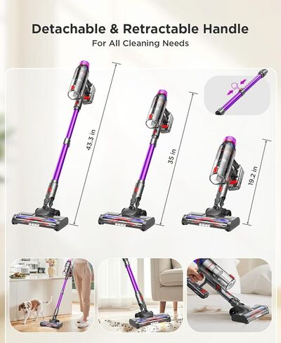 Cordless Stick Vacuum Cleaner - 550W Powerful Cordless Vacuum with HEPA Filter, Up to 50min Runtime & Tangle-Free Lightweight & Detachable Battery for Pet Hair Carpet Hardwood Floor Cleaning in Saudi Arabia