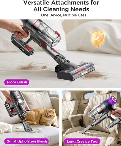 Cordless Stick Vacuum Cleaner - 550W Powerful Cordless Vacuum with HEPA Filter, Up to 50min Runtime & Tangle-Free Lightweight & Detachable Battery for Pet Hair Carpet Hardwood Floor Cleaning in Saudi Arabia