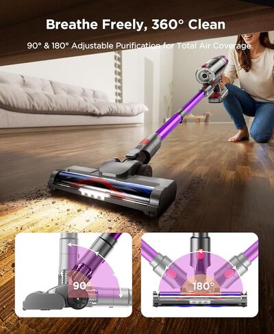 Cordless Stick Vacuum Cleaner - 550W Powerful Cordless Vacuum with HEPA Filter, Up to 50min Runtime & Tangle-Free Lightweight & Detachable Battery for Pet Hair Carpet Hardwood Floor Cleaning in Saudi Arabia