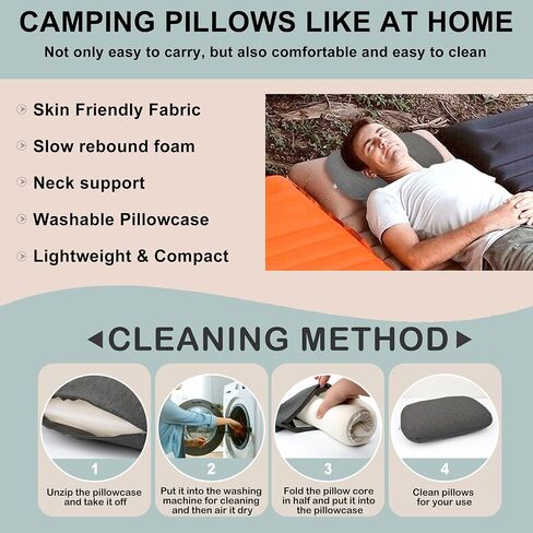Memory Foam Camping Pillow, Portable Travel Pillow with Breathable Detachable Pillowcase, Compact & Lightweight for Camping, Hiking, Backpacking, Airplane Travel, Includes Storage Bag in Saudi Arabia