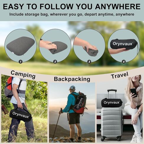 Memory Foam Camping Pillow, Portable Travel Pillow with Breathable Detachable Pillowcase, Compact & Lightweight for Camping, Hiking, Backpacking, Airplane Travel, Includes Storage Bag in Saudi Arabia