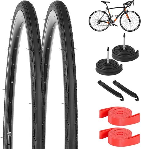 yeesport 700 × 25C إطارات الدراجات على الطريق ، 2 حزمة قابلة للطي 700x25c الإطارات و 700 × 25C-28C أنابيب الدراجات Presta Valve 48 مم مع شرائح الحافة للطرق الصلبة الإسفلت الريفية الحضرية in Kuwait