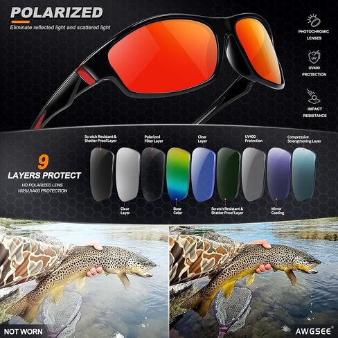 Polarized Sports Sunglasses for Men, UV400 Protection Lightweight Wrap Around Sun Glasses for Cycling Fishing Driving in Kuwait