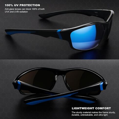 Polarized Sports Sunglasses for Men, UV400 Protection Lightweight Wrap Around Sun Glasses for Cycling Fishing Driving in Kuwait
