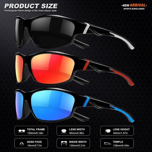 Polarized Sports Sunglasses for Men, UV400 Protection Lightweight Wrap Around Sun Glasses for Cycling Fishing Driving in Kuwait