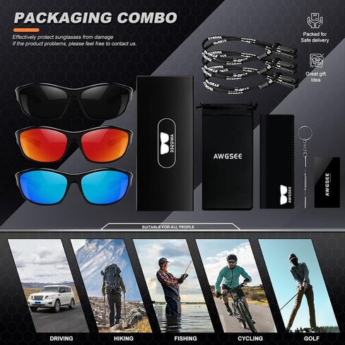 Polarized Sports Sunglasses for Men, UV400 Protection Lightweight Wrap Around Sun Glasses for Cycling Fishing Driving in Kuwait