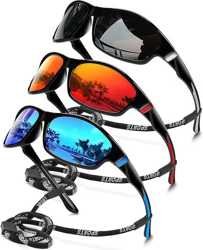 Polarized Sports Sunglasses for Men, UV400 Protection Lightweight Wrap Around Sun Glasses for Cycling Fishing Driving in Kuwait