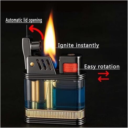 2024 Metal Wheel Ignition أخف وزناً ، ولاعة كيروسين خمر ، أخف وزناً قابلة لإعادة الاستخدام مع نافذة واضحة للوقود (الوقود غير المدرج) (ملون) in Saudi Arabia