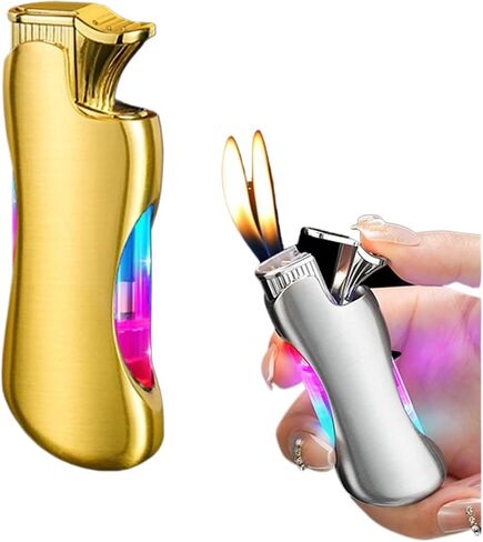 Double Flame Lighter with Transparent air Chamber, Creative and Cool Design, refillable Butane Lighter, Outdoor Camping Portable Lighter (Butane not Included)(Red) in Saudi Arabia