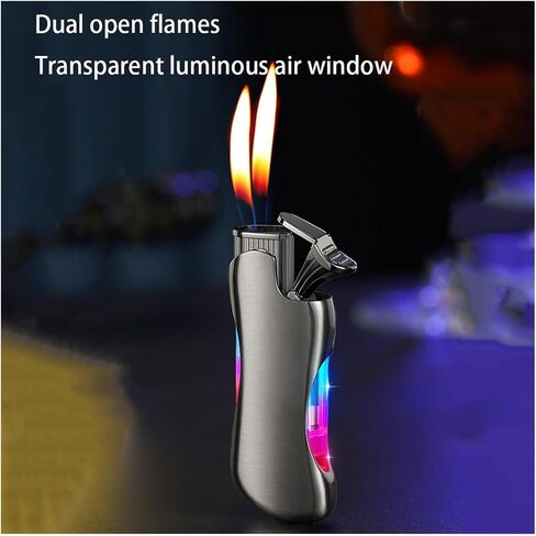 Double Flame Lighter with Transparent air Chamber, Creative and Cool Design, refillable Butane Lighter, Outdoor Camping Portable Lighter (Butane not Included)(Red) in Saudi Arabia