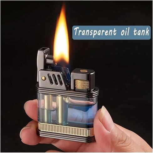 2024 Vintage Kerosene Lighter, Metal Wheel Ignition Lighter, Reusable Windproof Lighter with Visible Clear Fuel Window (Fuel Not Included)(Colorful) in Saudi Arabia