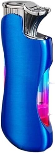 Double Flame Lighter, Creative and Cool Design, Transparent air Chamber, refillable Butane Lighter, Outdoor Camping Portable Lighter (Butane not Included)(Silver) in Saudi Arabia