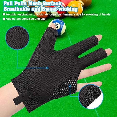 Billiard Pool Glove Left Hand 3 Finger Breathable Pool Gloves Snooker Cue Sport Glove Adjustable Popular Sizes for Men & Women Durable Double Stitching Elasticity Billiard Training Accessories in Saudi Arabia