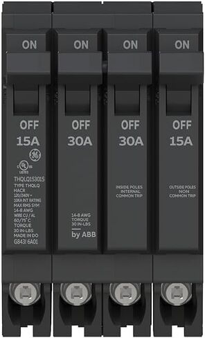 ABB Q-LINE® THQLQ153015 قاطع دائرة رباعية • 15A/1P ، 30A/2P ، و 15A/1P التكوين • 120/240 VAC ، 10 KAIC in Saudi Arabia