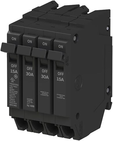ABB Q-LINE® THQLQ153015 قاطع دائرة رباعية • 15A/1P ، 30A/2P ، و 15A/1P التكوين • 120/240 VAC ، 10 KAIC in Saudi Arabia
