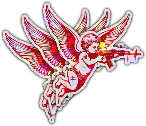 3 Pcs Angel with Machine Gun Sticker, Gun Stickers Decals, Cupid Stickers, Offensive Bumper Stickers - Funny Vinyl Stickers for Water Bottles Laptop Phone Car Window Helmet 3 Inches in Saudi Arabia