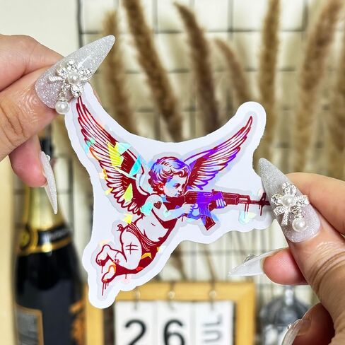 3 Pcs Angel with Machine Gun Sticker, Gun Stickers Decals, Cupid Stickers, Offensive Bumper Stickers - Funny Vinyl Stickers for Water Bottles Laptop Phone Car Window Helmet 3 Inches in Saudi Arabia
