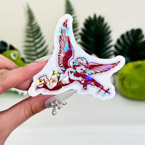 3 Pcs Angel with Machine Gun Sticker, Gun Stickers Decals, Cupid Stickers, Offensive Bumper Stickers - Funny Vinyl Stickers for Water Bottles Laptop Phone Car Window Helmet 3 Inches in Saudi Arabia