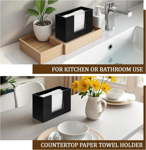 Paper Towel Dispenser Countertop, Black Paper Towel Holder Bathroom Toilet, Wooden Countertop Multifold Paper Towel Dispenser for C-Fold, Z-Fold, Trifold Paper Hand Towel Dispenser in Saudi Arabia