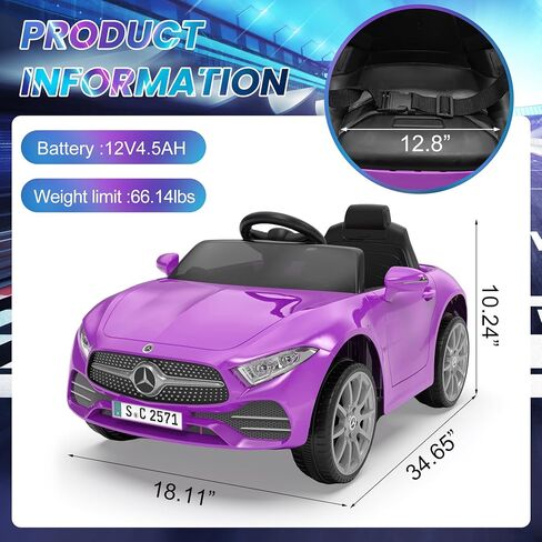 12V Kids Ride On Car with 2.4G Remote Control,Battery Powered Electric Car Ride On Vehicle Double Doors, 5 Point Safety Belt,LED Light (SC-Purple) in Kuwait